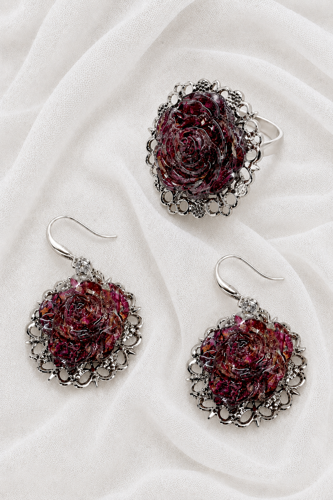 Set Bijuterii rasina si flori 02063 - bijuterii - seturi de bijuterii - Artynos.ro