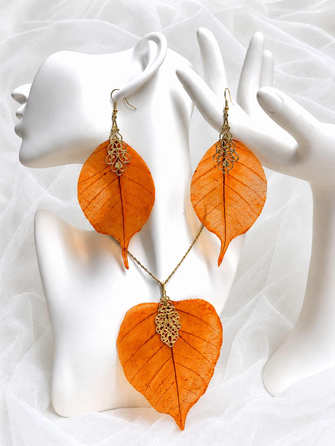 Set bijuterii cu frunze Magnolie 02159 - bijuterii - seturi de bijuterii - Artynos.ro
