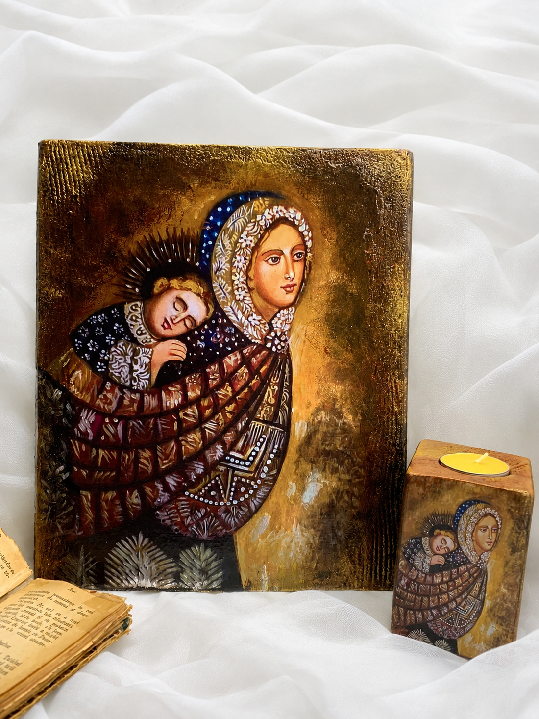 Set icoana cu suport lumanare 02029 - casă & stil de viață - accesorii religioase - icoane cu sfinți - Artynos.ro