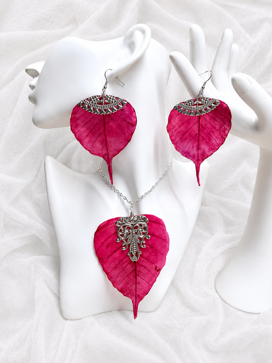 Set bijuterii cu frunze Magnolie 02164 - bijuterii - seturi de bijuterii - Artynos.ro