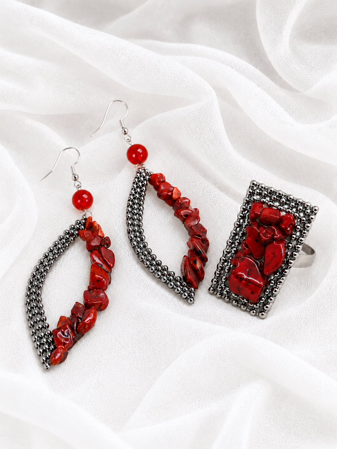 Set bijuterii- Coral rosu 02327 - bijuterii - seturi de bijuterii - Artynos.ro