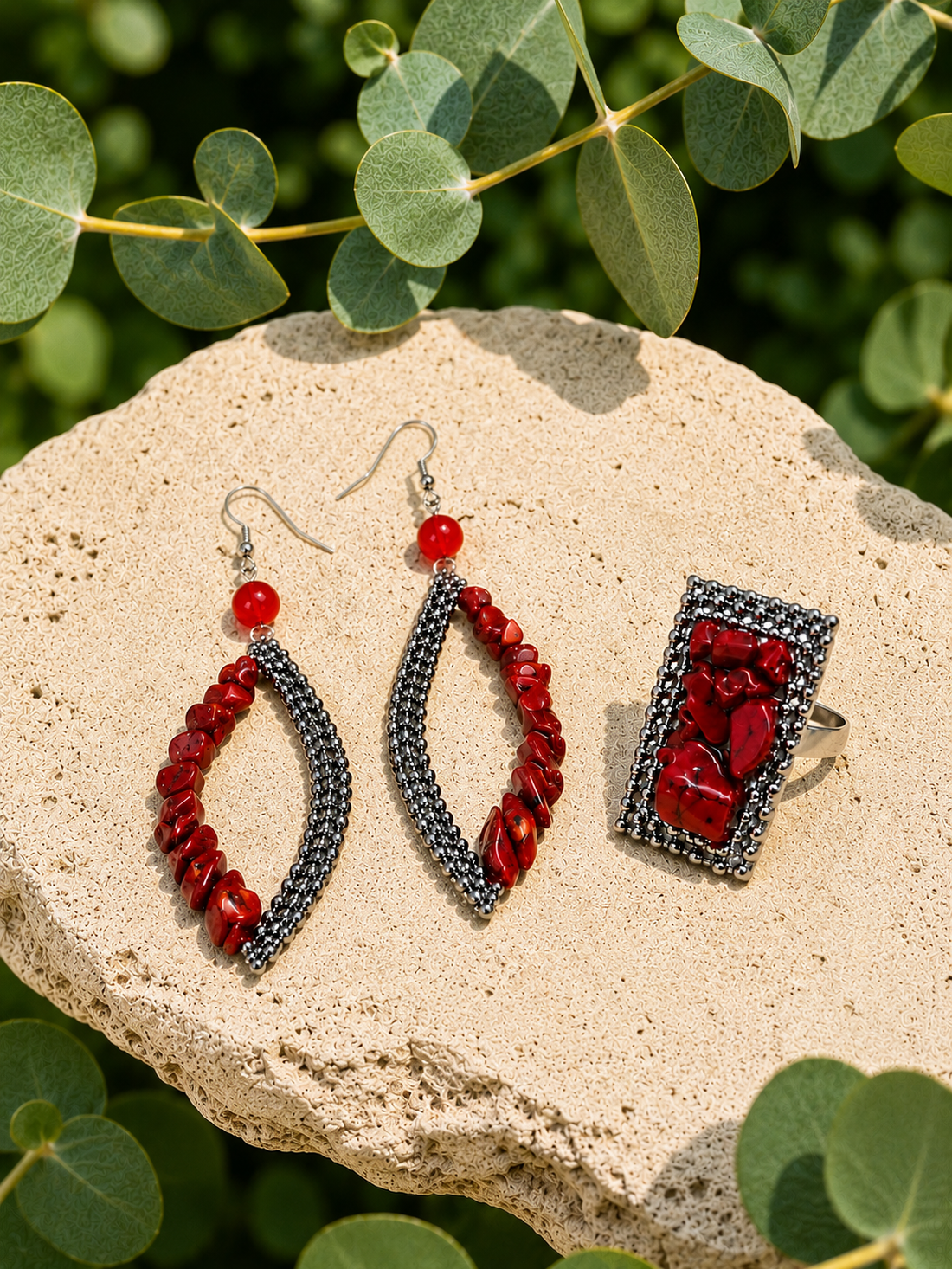 Set bijuterii- Coral rosu 02327 - bijuterii - seturi de bijuterii - Artynos.ro