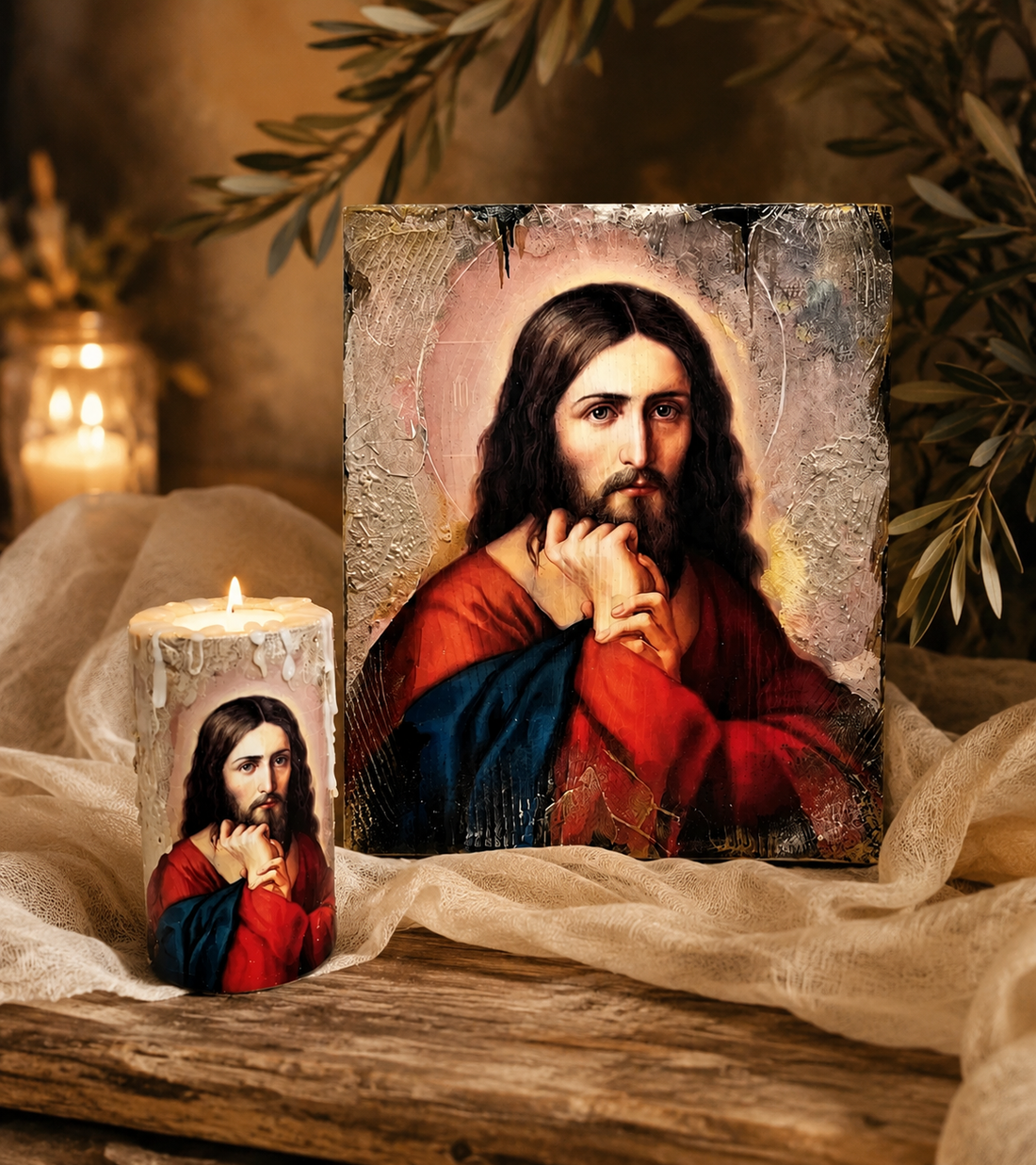 Set icoana-suport lumanare 02350 - casă & stil de viață - accesorii religioase - binecuvântarea casei - Artynos.ro