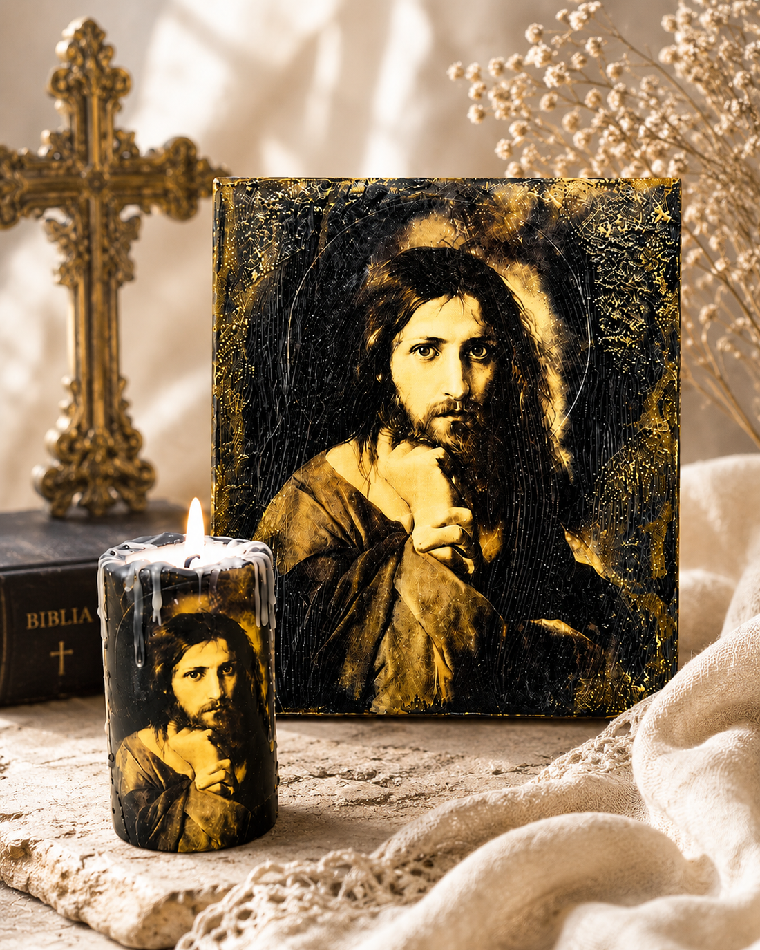 Set icoana-suport lumanare 02354 - casă & stil de viață - accesorii religioase - binecuvântarea casei - Artynos.ro