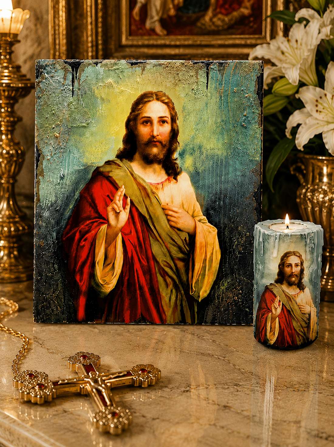 Set icoana-suport lumanare 02361 - casă & stil de viață - accesorii religioase - binecuvântarea casei - Artynos.ro