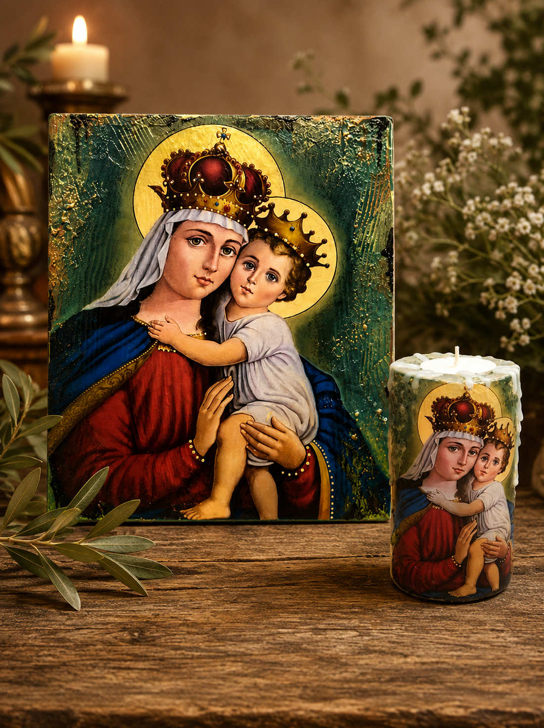 Set icoana-suport lumanare 02366 - casă & stil de viață - accesorii religioase - binecuvântarea casei - Artynos.ro