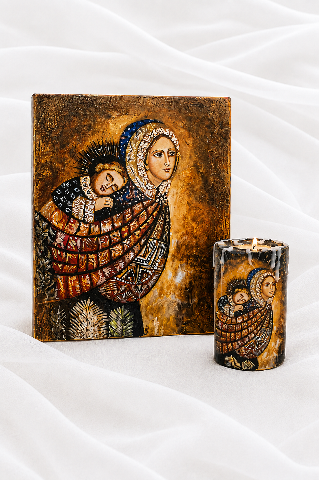 Set icoana cu suport lumanare 02029 - casă & stil de viață - accesorii religioase - icoane cu sfinți - Artynos.ro