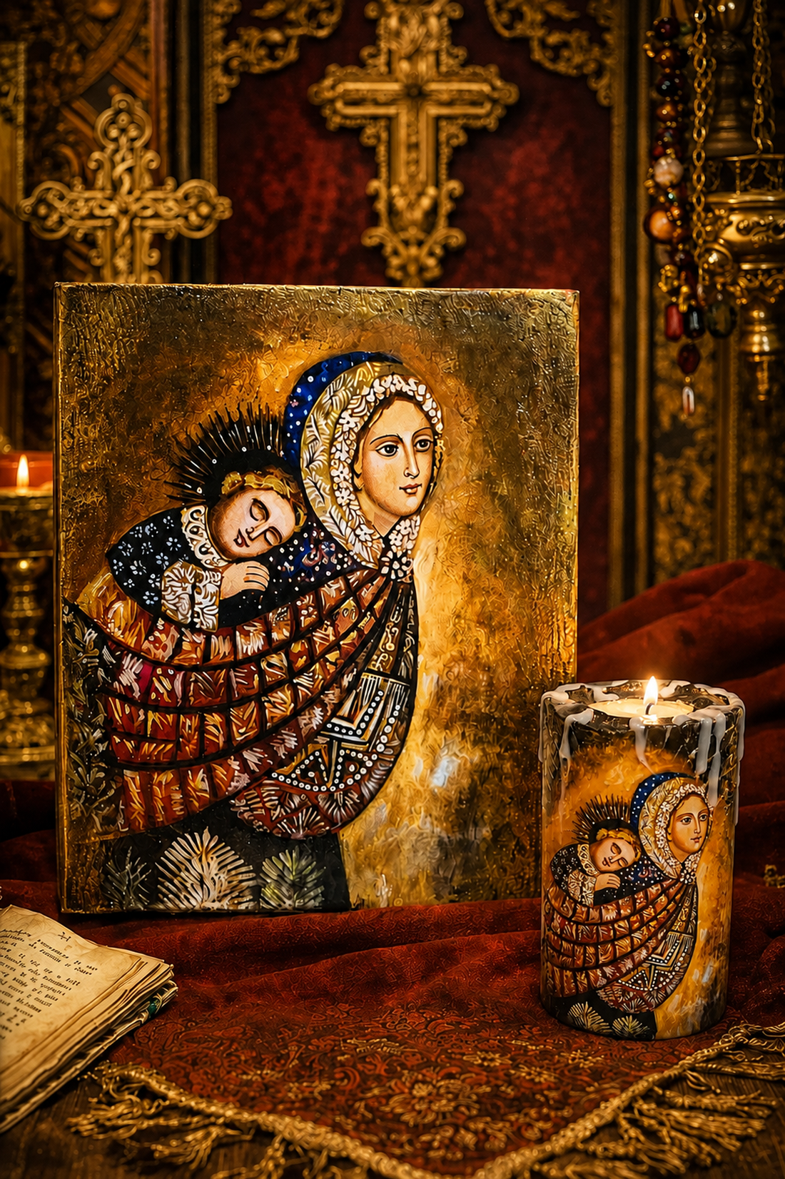 Set icoana cu suport lumanare 02029 - casă & stil de viață - accesorii religioase - icoane cu sfinți - Artynos.ro