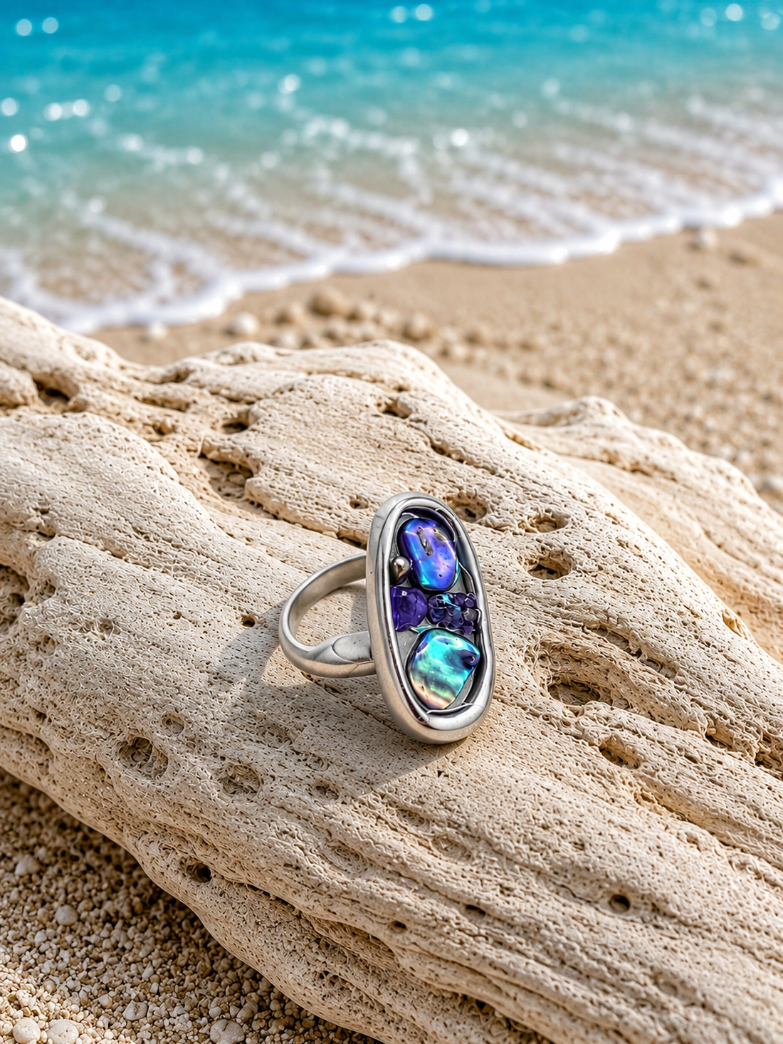 Inel Abalone (Paua) 02447 - bijuterii - inele - inele statement - Artynos.ro