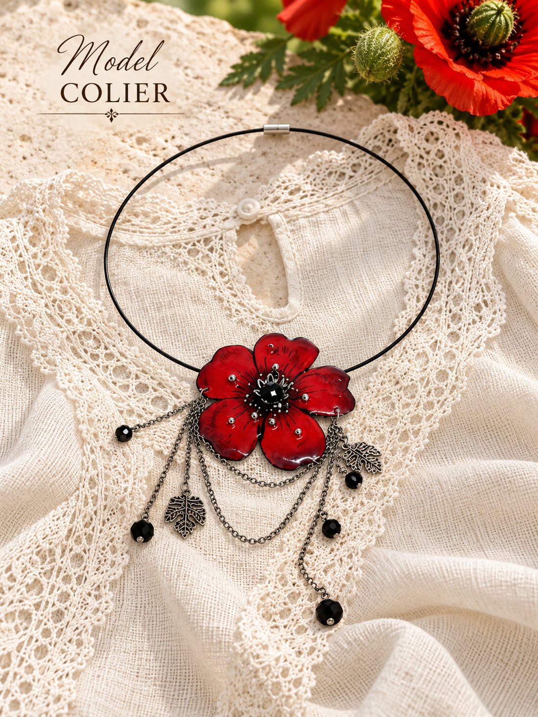 Colier-Broșă Maci 02089 - bijuterii - coliere - coliere cu pandative - Artynos.ro