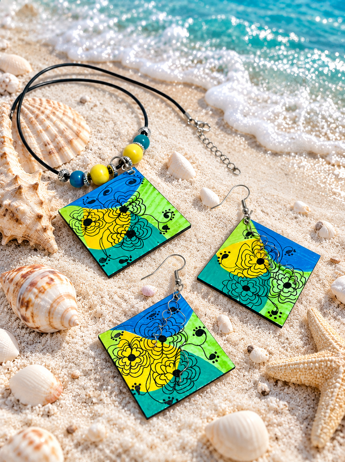 Set handmade unicat din lemn- pictat manual 00892 - bijuterii - seturi de bijuterii - Artynos.ro
