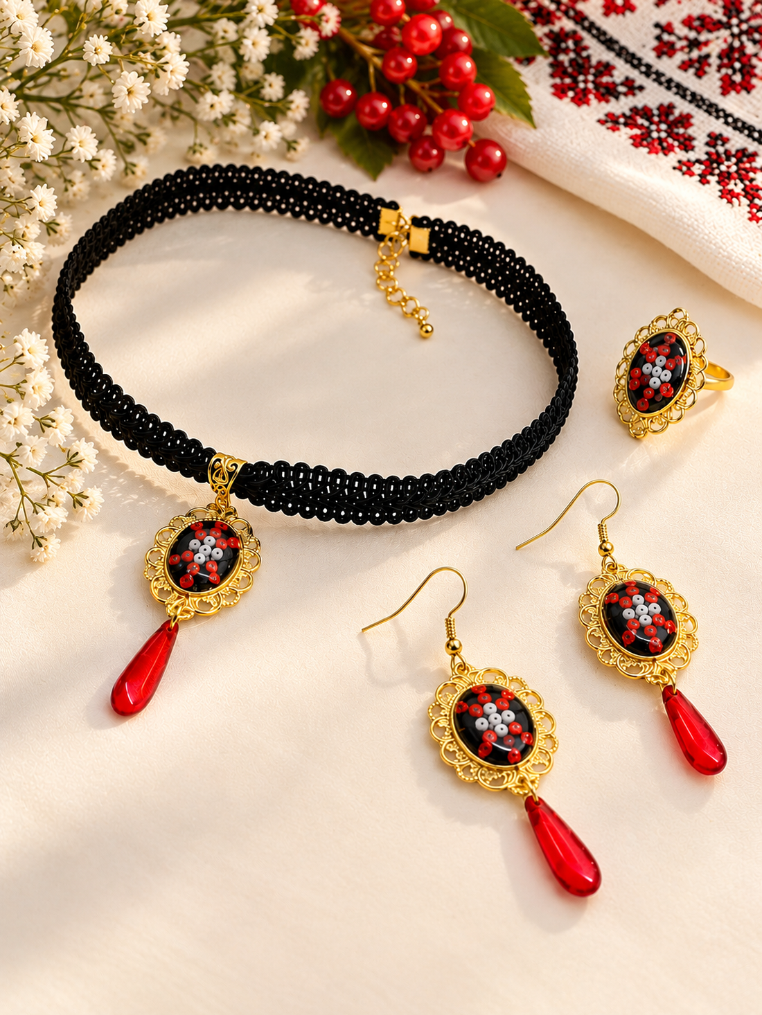 Set bijuterii motiv popular traditional 02213 - bijuterii - seturi de bijuterii - Artynos.ro