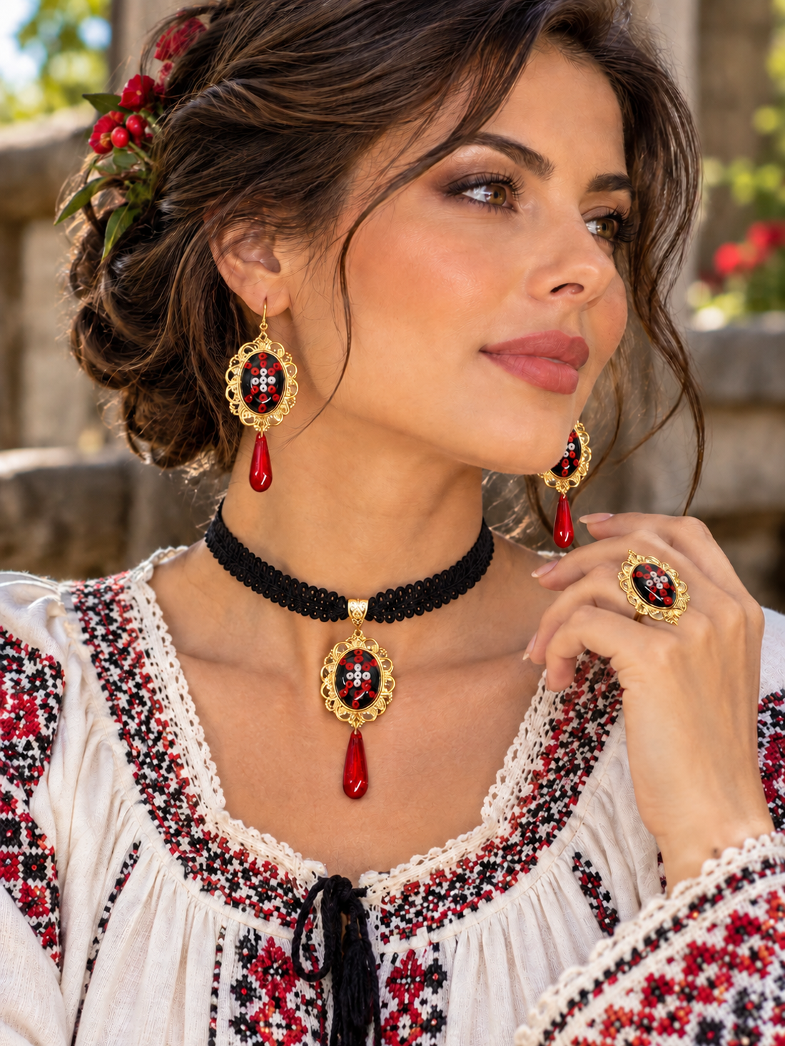 Set bijuterii motiv popular traditional 02213 - bijuterii - seturi de bijuterii - Artynos.ro