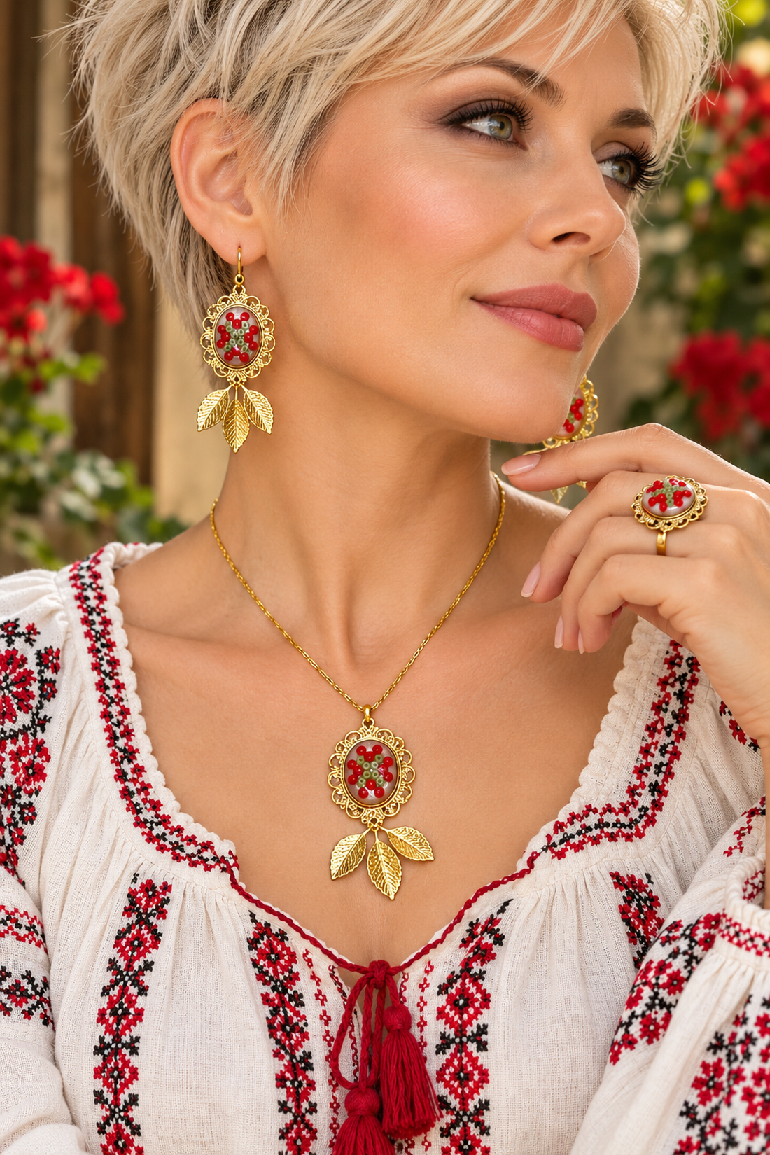 Set bijuterii motiv traditional popular 02216 - bijuterii - seturi de bijuterii - Artynos.ro