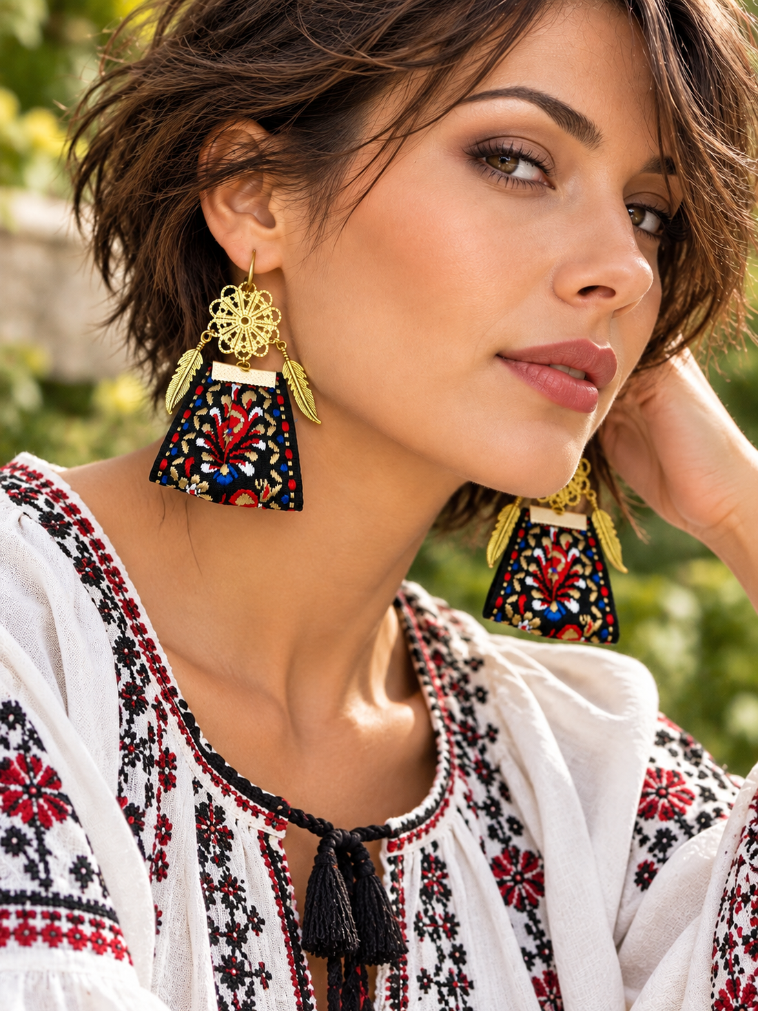 Cercei Boho 02538 - bijuterii - cercei - cercei brodați - Artynos.ro