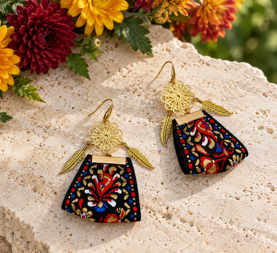 Cercei Boho 02538 - bijuterii - cercei - cercei brodați - Artynos.ro