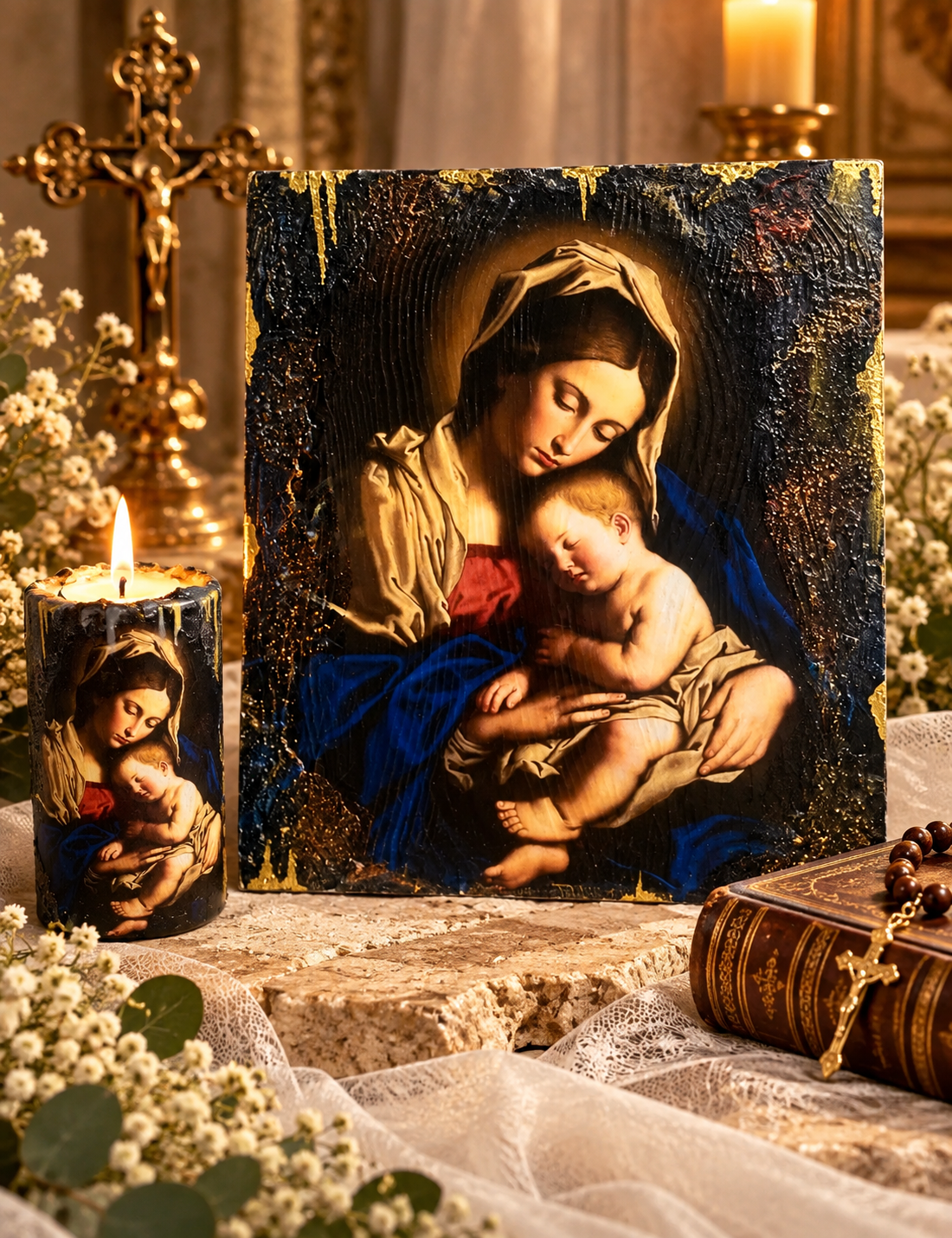 Set icoana-suport lumanare 02553 - casă & stil de viață - accesorii religioase - binecuvântarea casei - Artynos.ro