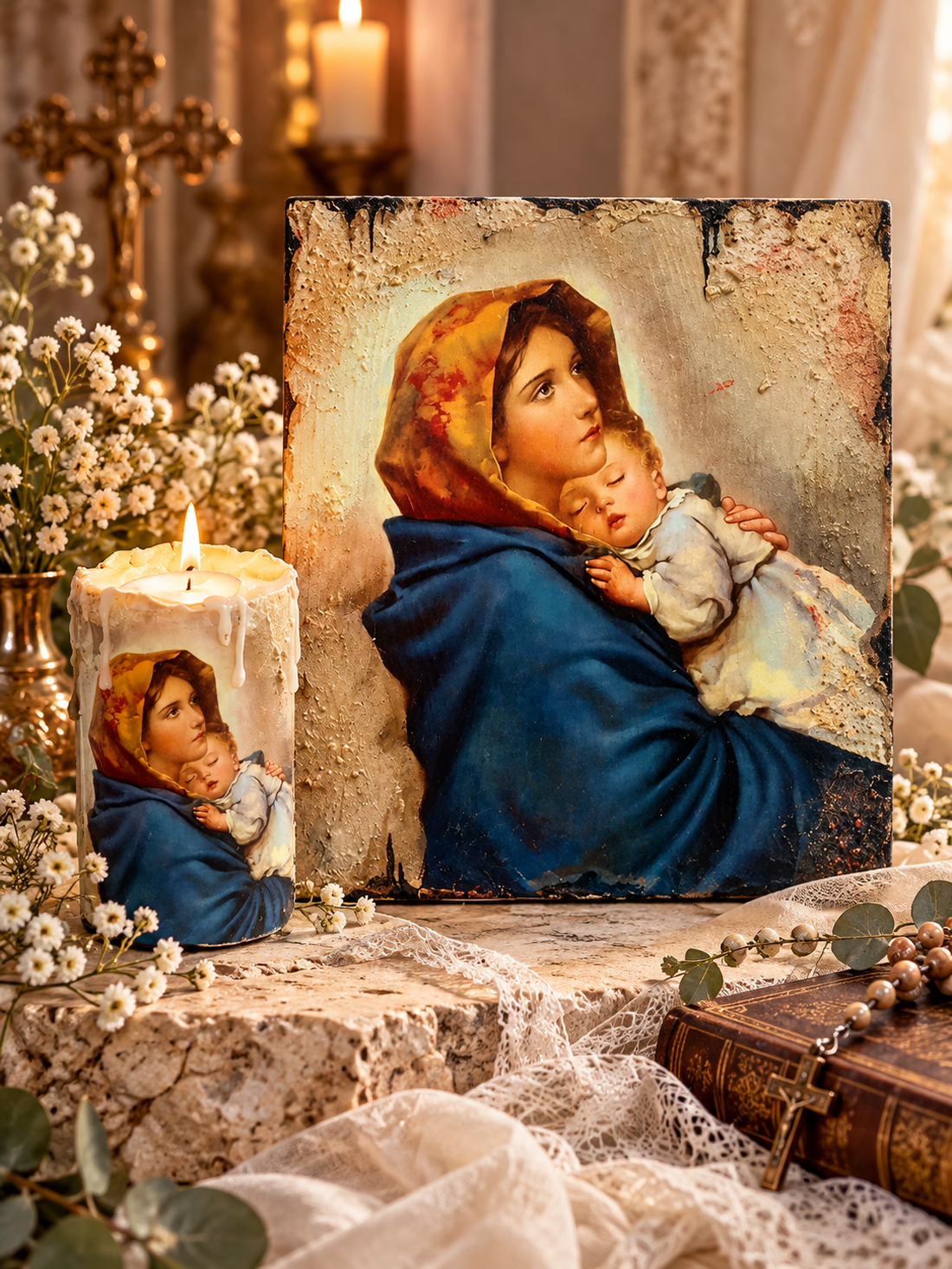 Set icoana-suport lumanare 02563 - casă & stil de viață - accesorii religioase - binecuvântarea casei - Artynos.ro