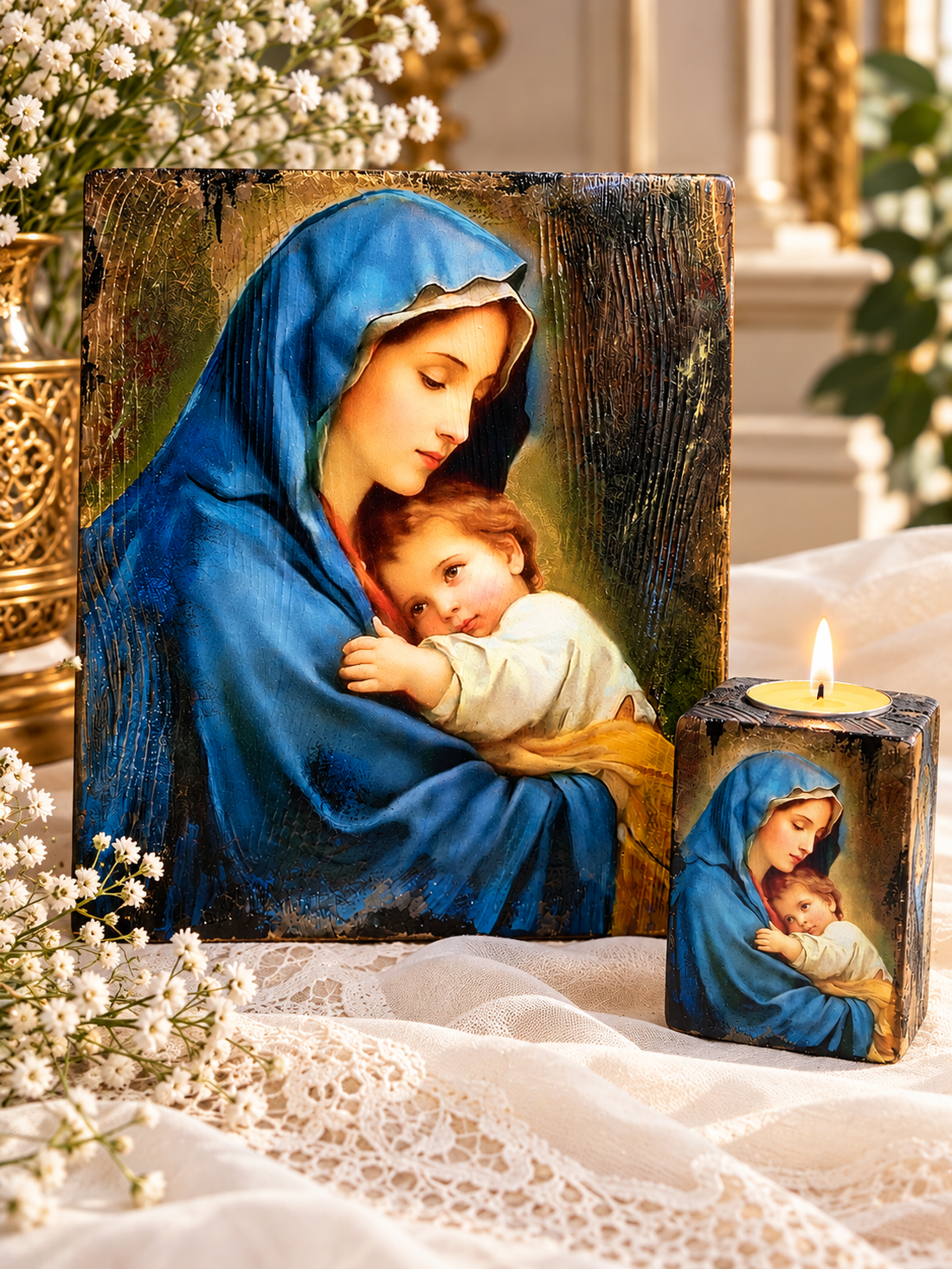 Icoana si suport lumanare 02603 - casă & stil de viață - accesorii religioase - binecuvântarea casei - Artynos.ro