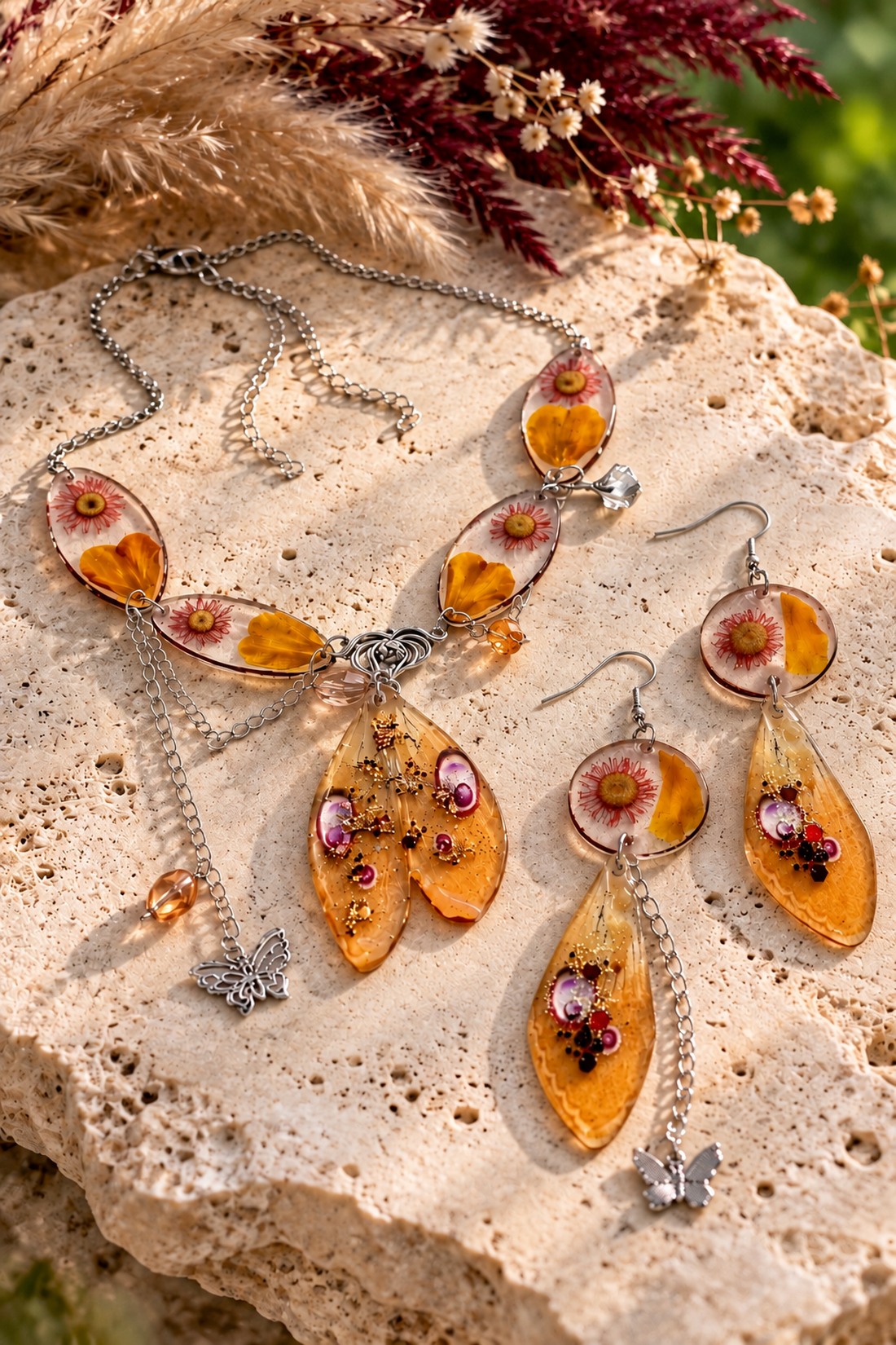Set bijuterii fluturi-flori 02206 - bijuterii - seturi de bijuterii - Artynos.ro