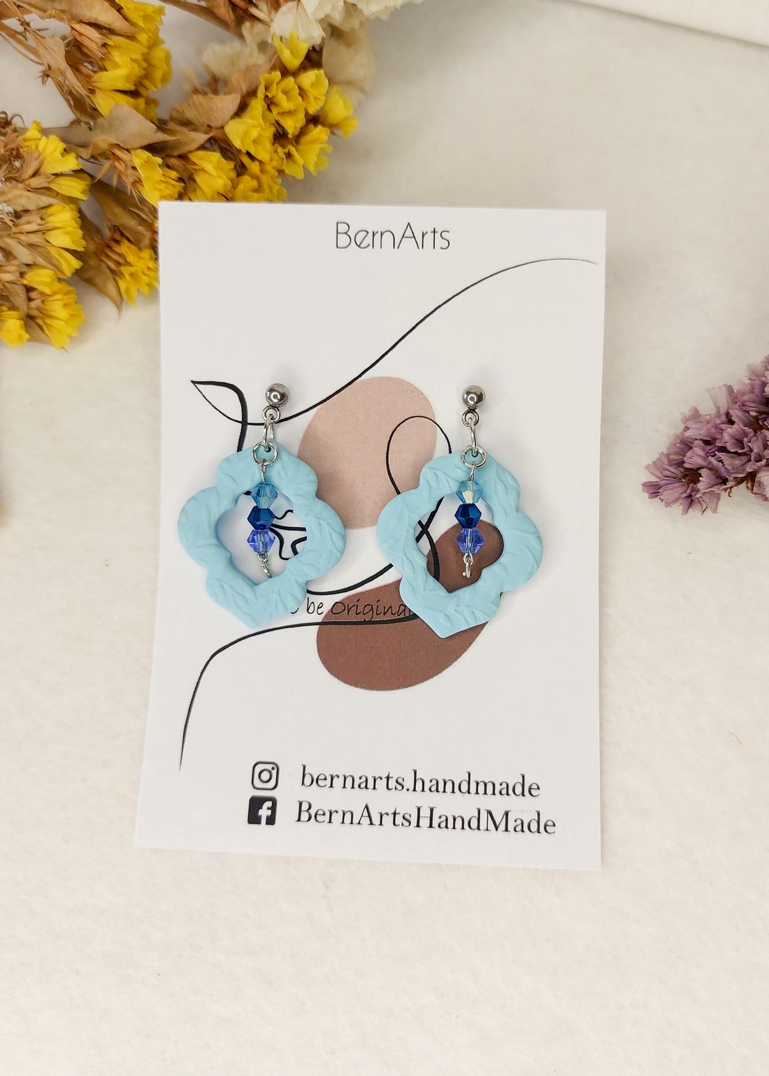 Cercei Eleganți Dama Baby Blue Handmade Lut Polimeric  - bijuterii - cercei - cercei din mărgele - Artynos.ro