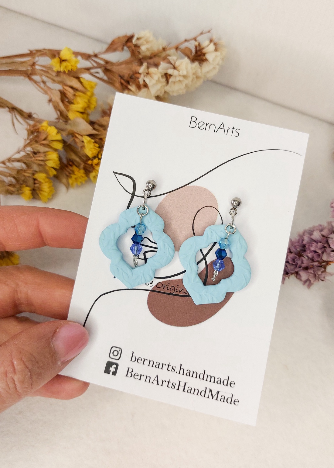 Cercei Eleganți Dama Baby Blue Handmade Lut Polimeric  - bijuterii - cercei - cercei din mărgele - Artynos.ro