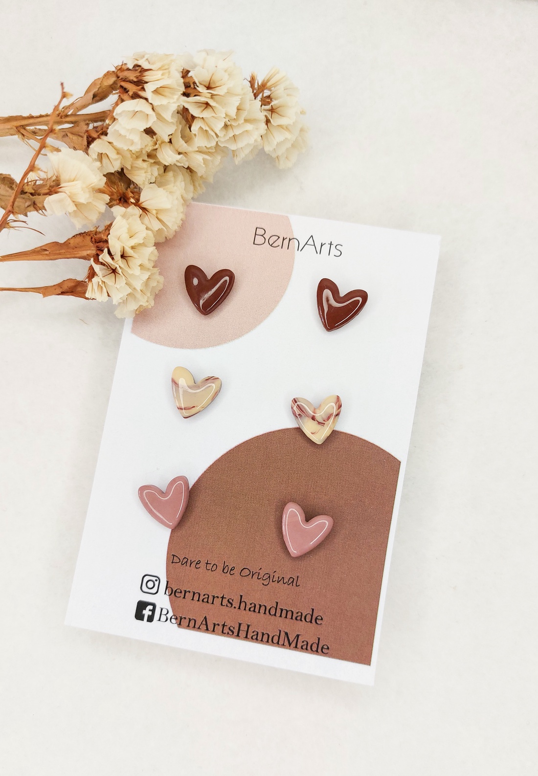 Set de Cercei - Inimioare - Latte  - bijuterii - cercei - cercei din rășină - Artynos.ro