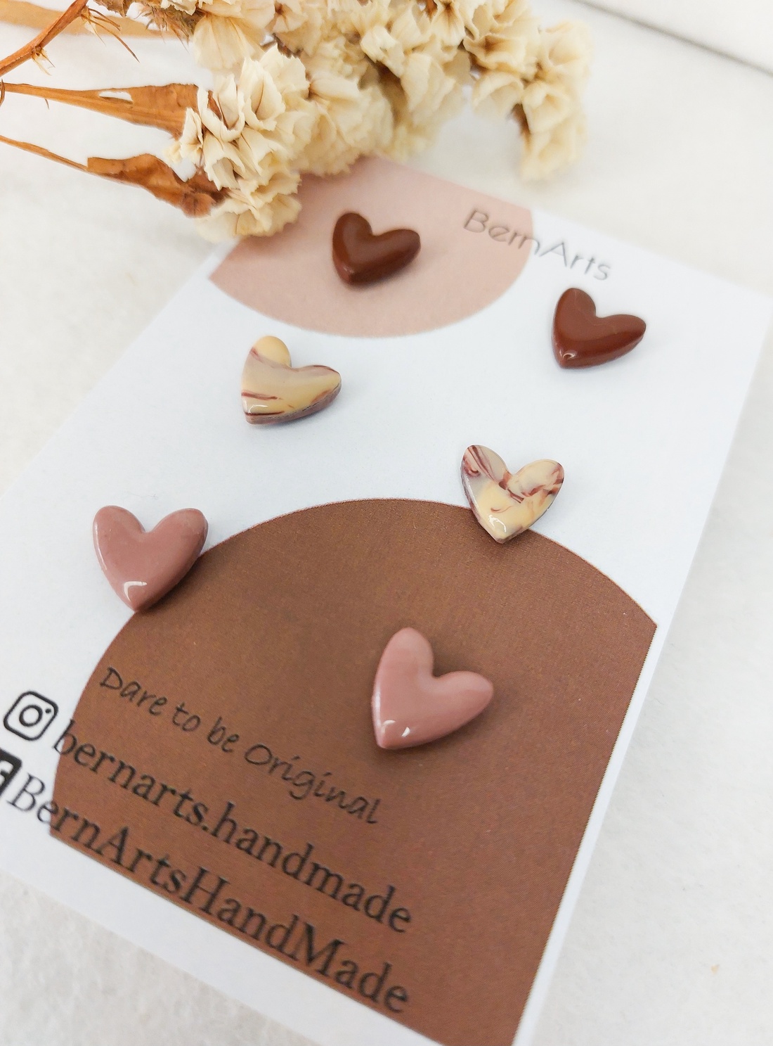 Set de Cercei - Inimioare - Latte  - bijuterii - cercei - cercei din rășină - Artynos.ro