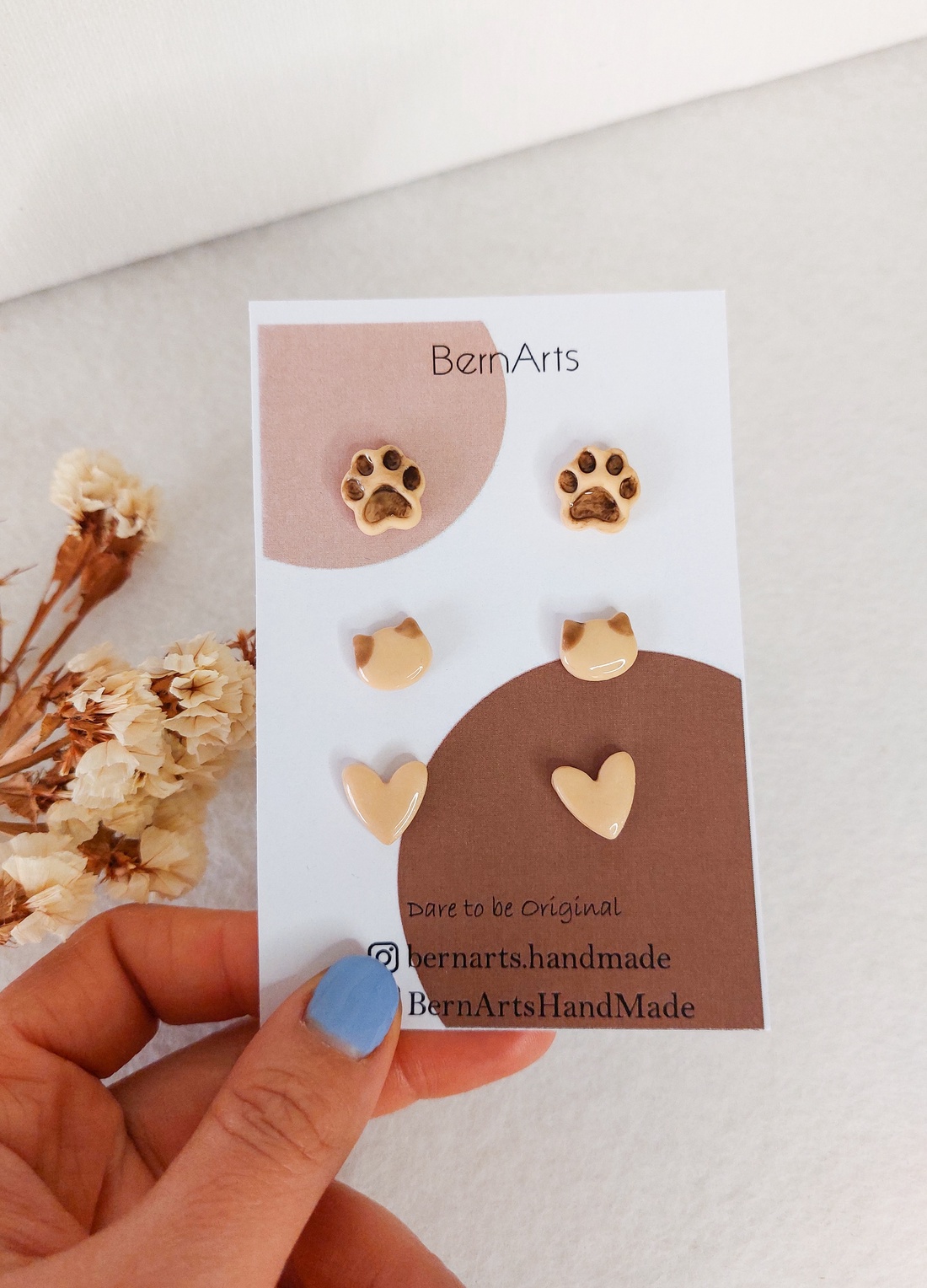 Set de cercei pentru iubitorii de pisici - Cat Lover - Crem/Bej - bijuterii - cercei - cercei cu figurine - Artynos.ro