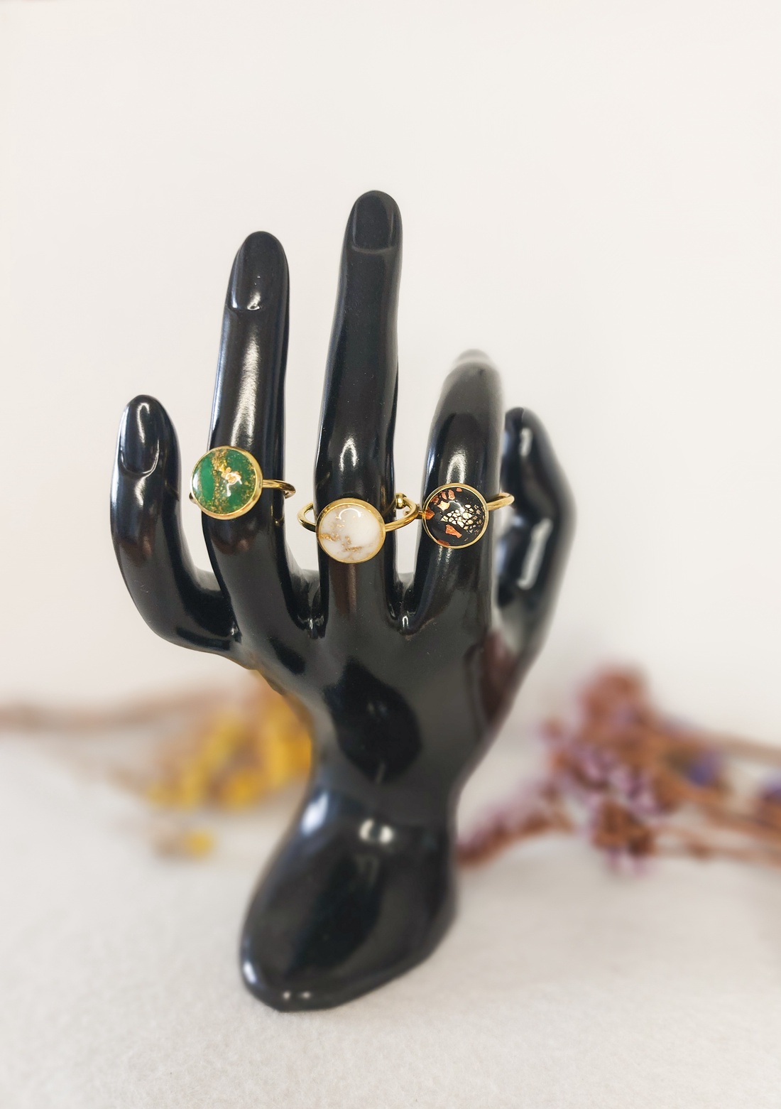 Inel Ajustabil - Efect Piatră - Inel Statement Negru, Albastru, Alb, Verde, Turcoaz pentru femei - bijuterii - inele - inele cu pietre semiprețioase - Artynos.ro