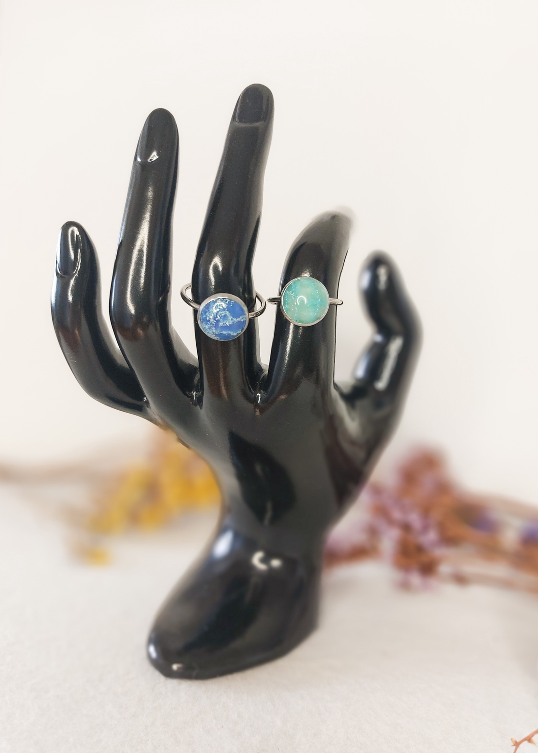 Inel Ajustabil - Efect Piatră - Inel Statement Negru, Albastru, Alb, Verde, Turcoaz pentru femei - bijuterii - inele - inele cu pietre semiprețioase - Artynos.ro