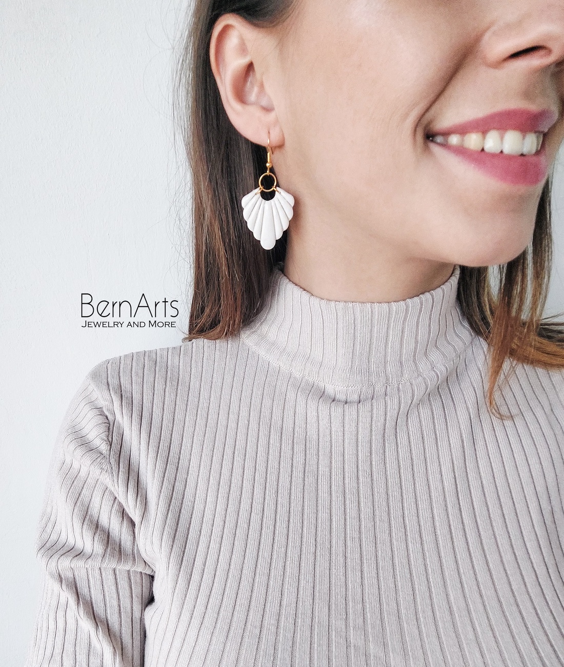 Cercei Mireasa Alb  Statement Minimal Boho - accesorii nuntă - bijuterii mireasă - cercei mireasă - Artynos.ro