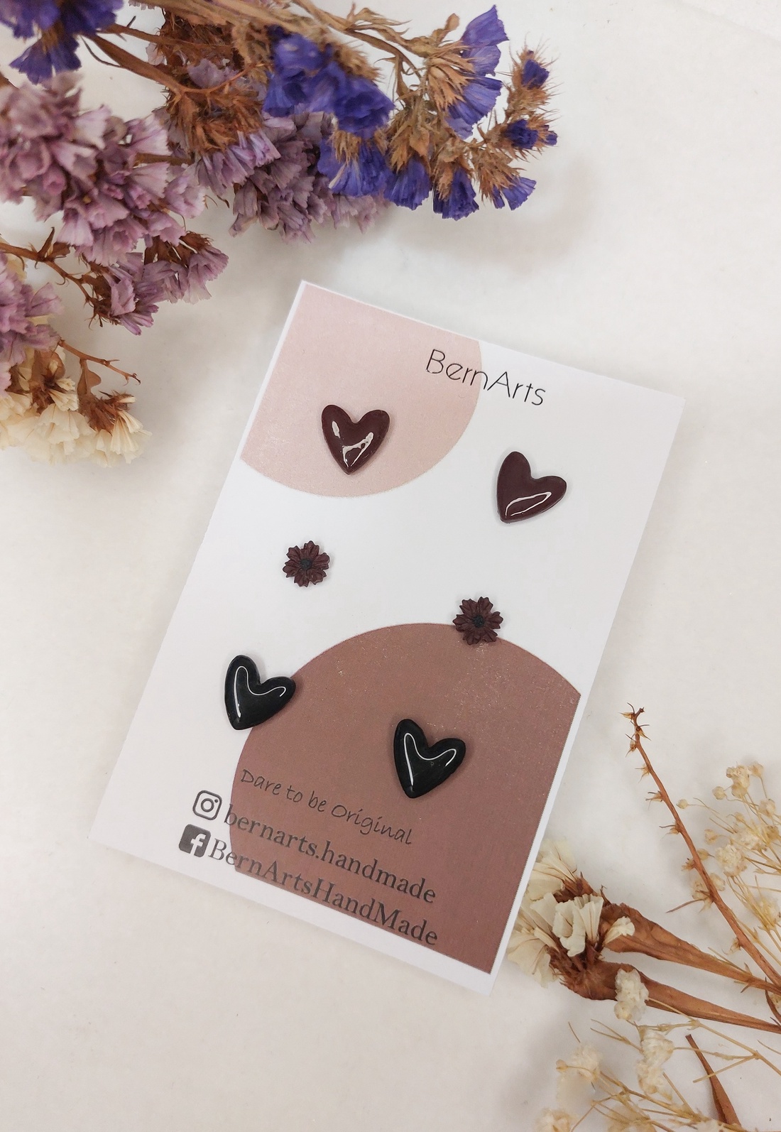 Cercei Mici Bordo ( Burgundy) Negru, Stud - Inimioară, Floricică - bijuterii - cercei - cercei cu figurine - Artynos.ro