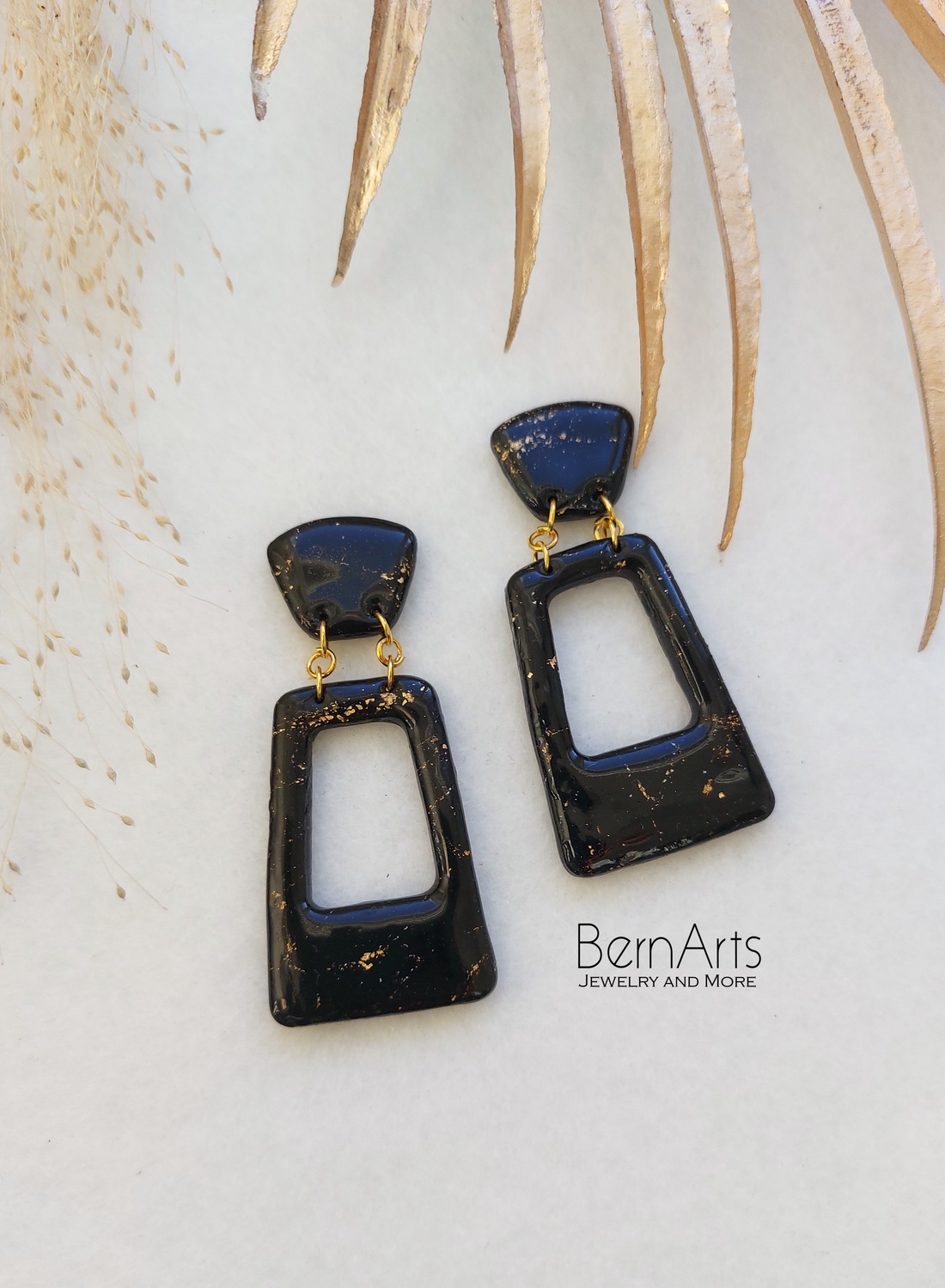 Cercei Dama Statment Evenimente Negru-Auriu - bijuterii - cercei - cercei lungi - Artynos.ro