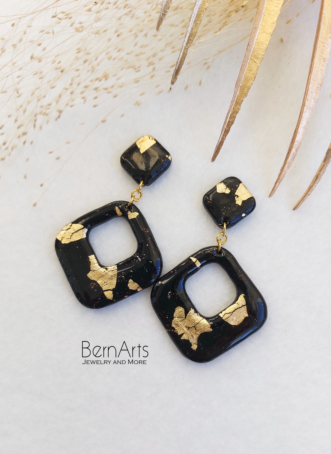 Cercei Dama Statment Negru-Auriu  - Salamandra - bijuterii - cercei - cercei lungi - Artynos.ro