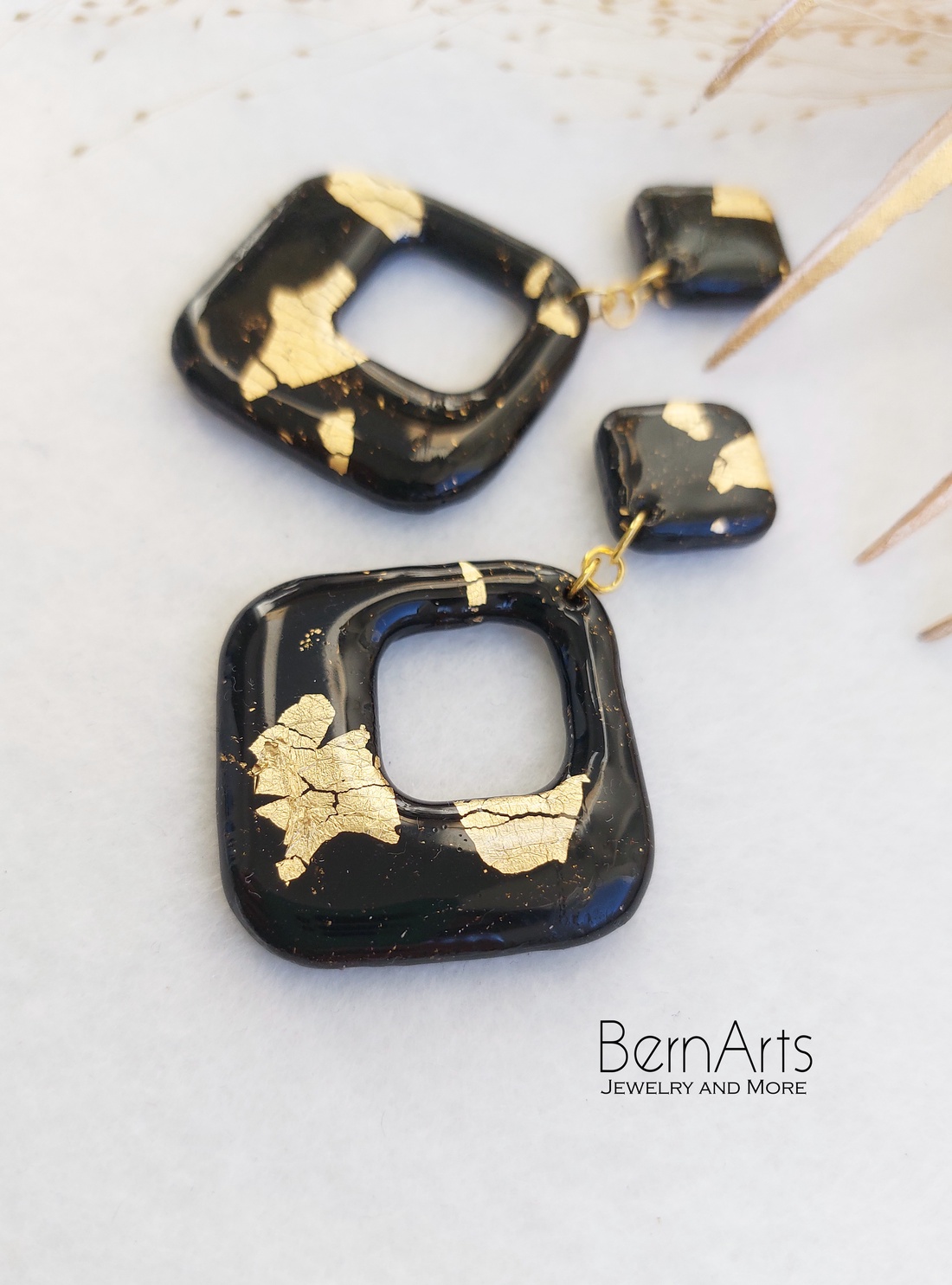 Cercei Dama Statment Negru-Auriu  - Salamandra - bijuterii - cercei - cercei lungi - Artynos.ro