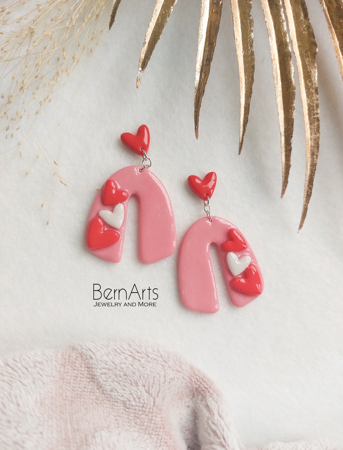 Cercei Dama Roz Statement Romantic Inimioare - bijuterii - cercei - cercei lungi - Artynos.ro