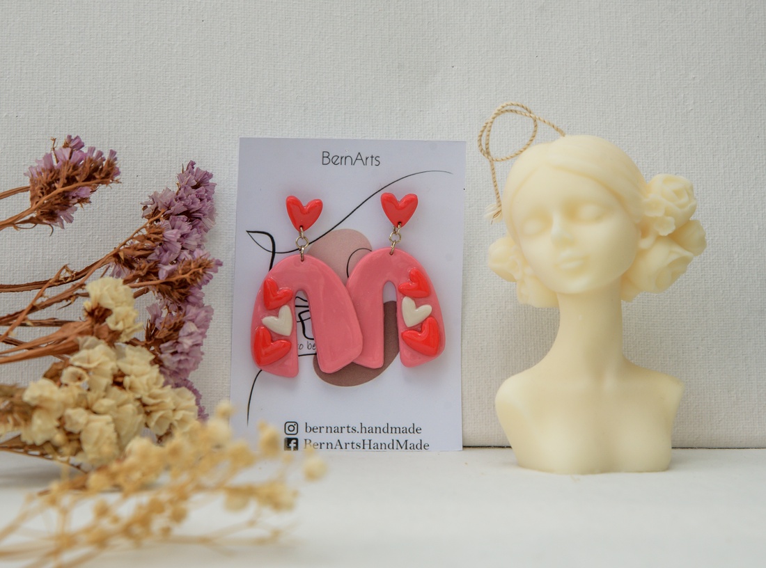 Cercei Dama Roz Statement Romantic Inimioare - bijuterii - cercei - cercei lungi - Artynos.ro