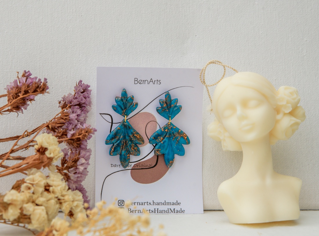 Cercei Dama Statement Albaștri Eleganți  - bijuterii - cercei - cercei lungi - Artynos.ro