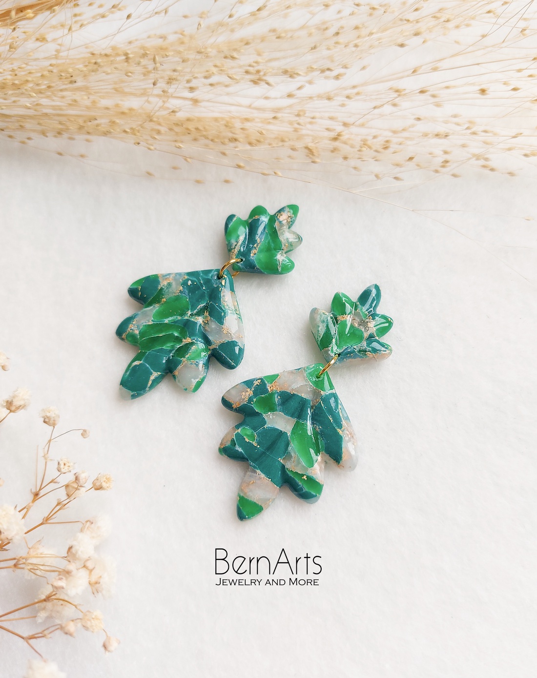 Cercei Dama Statement Verde Elegant Handmade din Lut Polimeric Otel Inoxidabil - bijuterii - cercei - cercei lungi - Artynos.ro