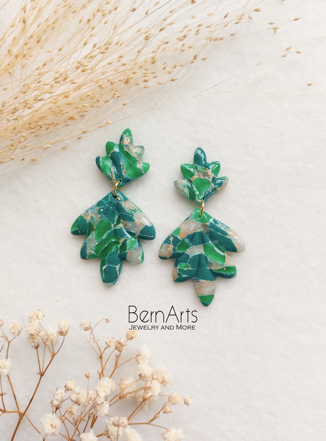 Cercei Dama Statement Verde Elegant Handmade din Lut Polimeric Otel Inoxidabil - bijuterii - cercei - cercei lungi - Artynos.ro