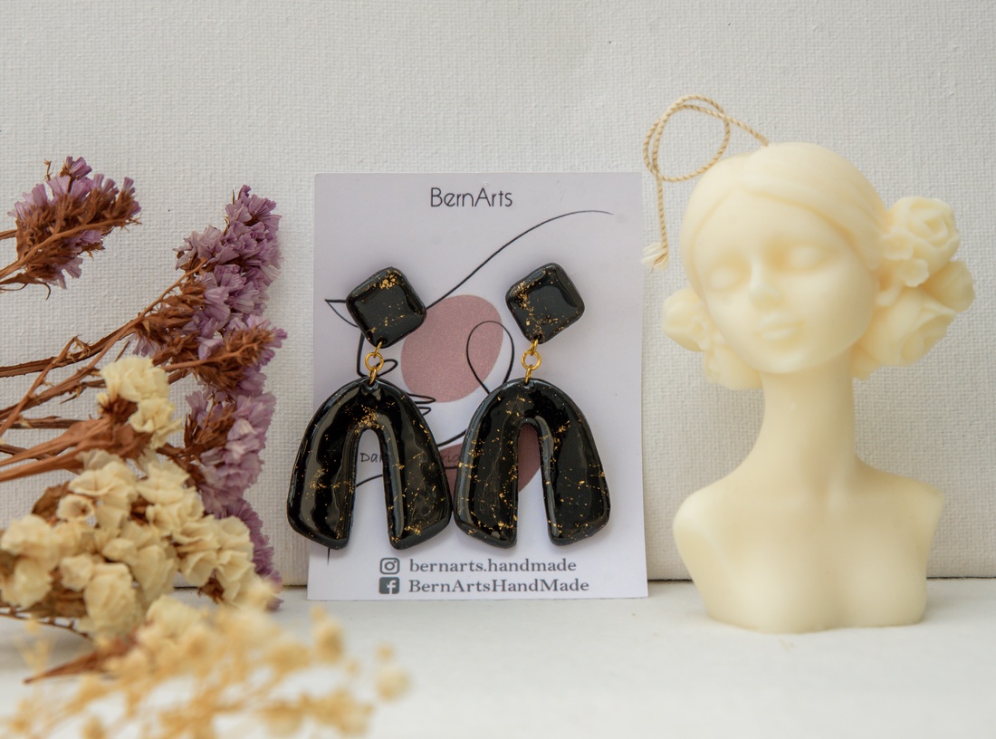 Cercei Dama Statment Evenimente Negru-Auriu Deosebit - bijuterii - cercei - cercei lungi - Artynos.ro