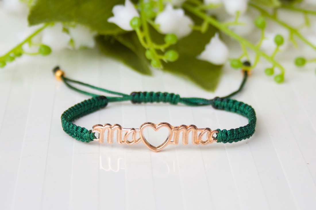 Brățară macramé împletită - Mama - verde închis -  - Artynos.ro
