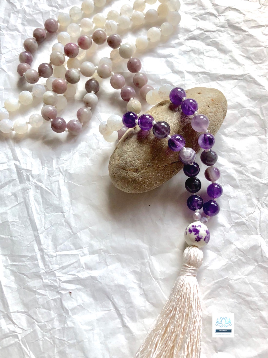 Colier cu minerale de agat, lepidolit și ametist, bijuterii cu minerale -  - Artynos.ro