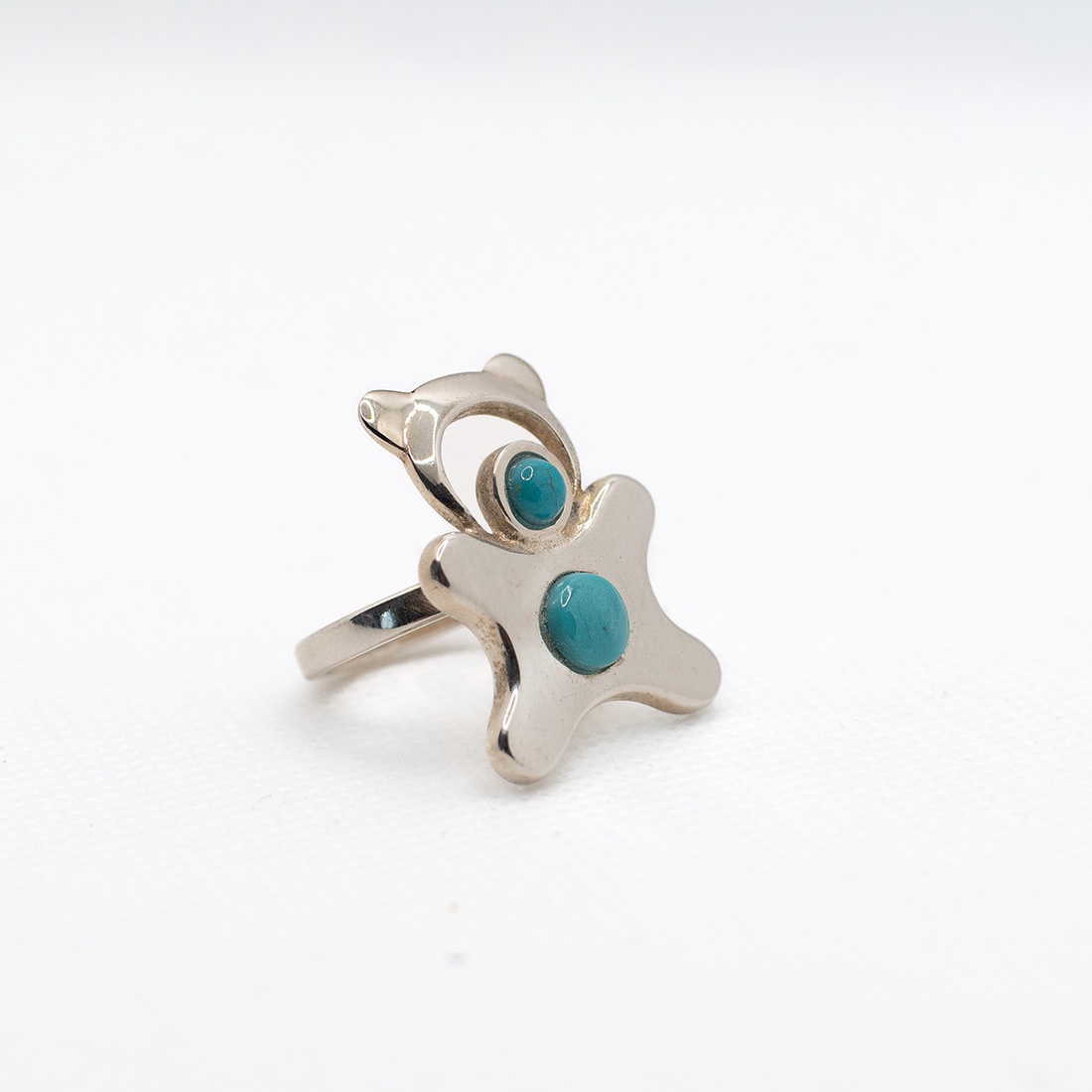 Handcrafted silver ring for adults in the shape of an animal, adorned with turquoise stone - accessorii și unelte - mărgea, componente de bijuterii - alte piese - Artynos.ro