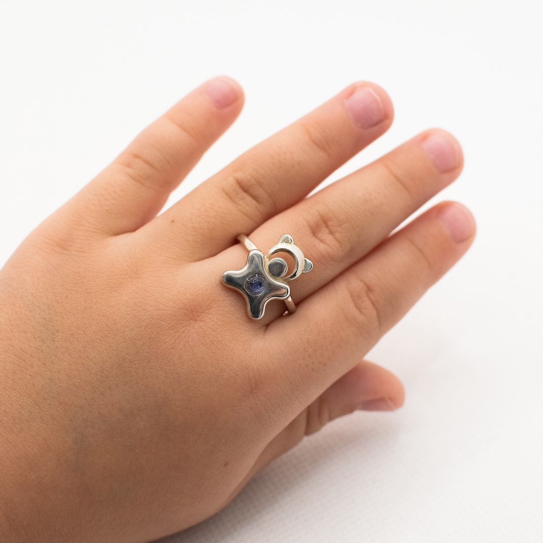 Animal-shaped, amethyst stone-decorated, adjustable-sized handcrafted silver ring for children - accessorii și unelte - mărgea, componente de bijuterii - alte piese - Artynos.ro