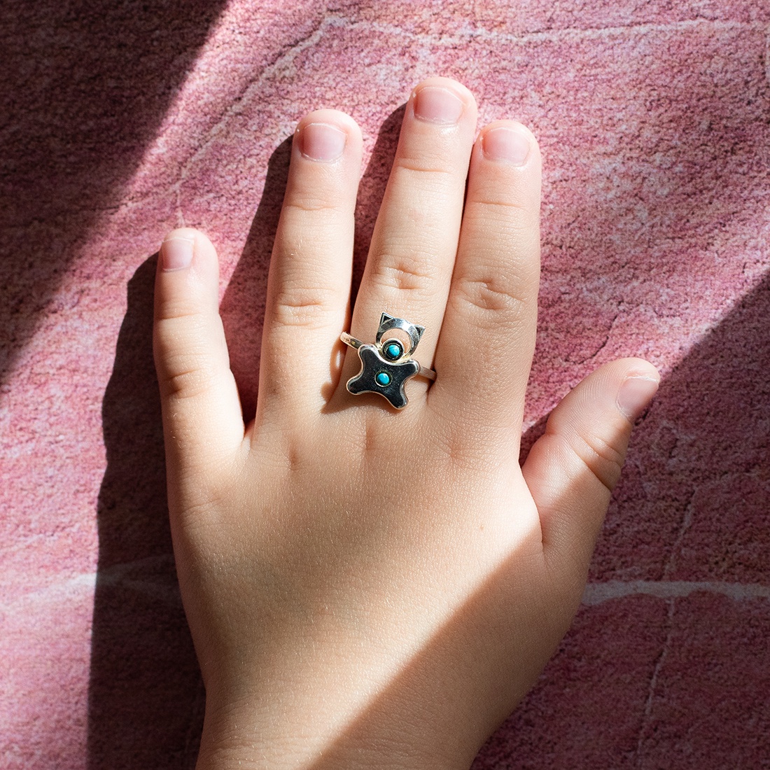 Animal-shaped, turquoise stone-decorated, adjustable-sized handcrafted silver ring for children - accessorii și unelte - mărgea, componente de bijuterii - alte piese - Artynos.ro