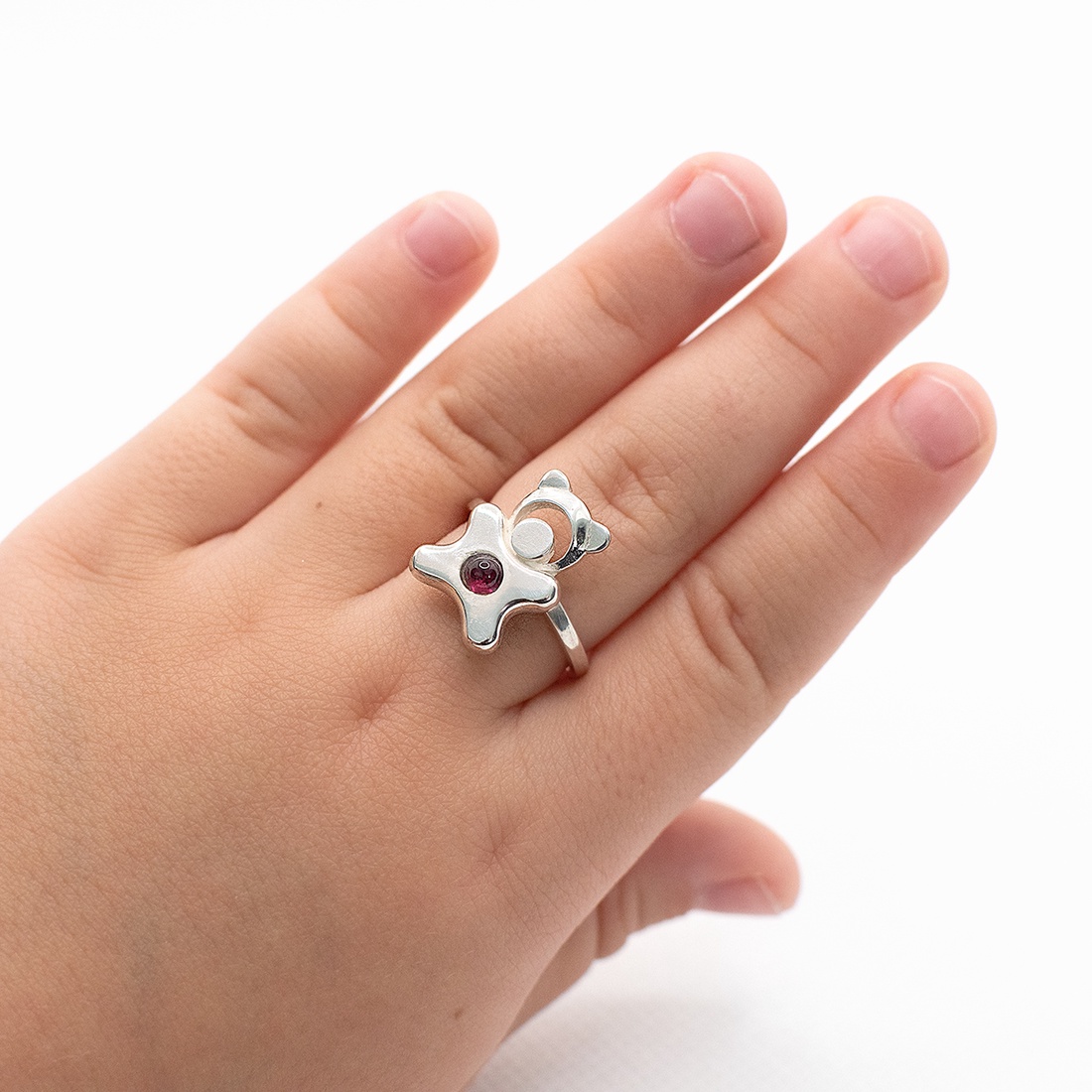 Animal-shaped, adjustable-sized handcrafted silver ring for children, decorated with garnet stone - accessorii și unelte - mărgea, componente de bijuterii - alte piese - Artynos.ro