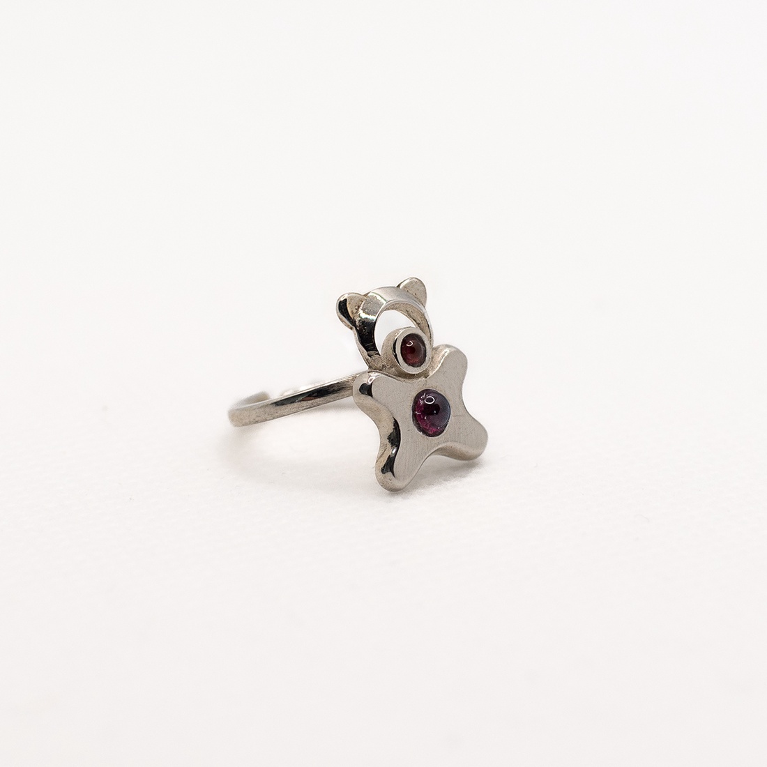 Animal-shaped, handmade sterling silver ring with garnet gemstones, designed for children - accessorii și unelte - mărgea, componente de bijuterii - alte piese - Artynos.ro