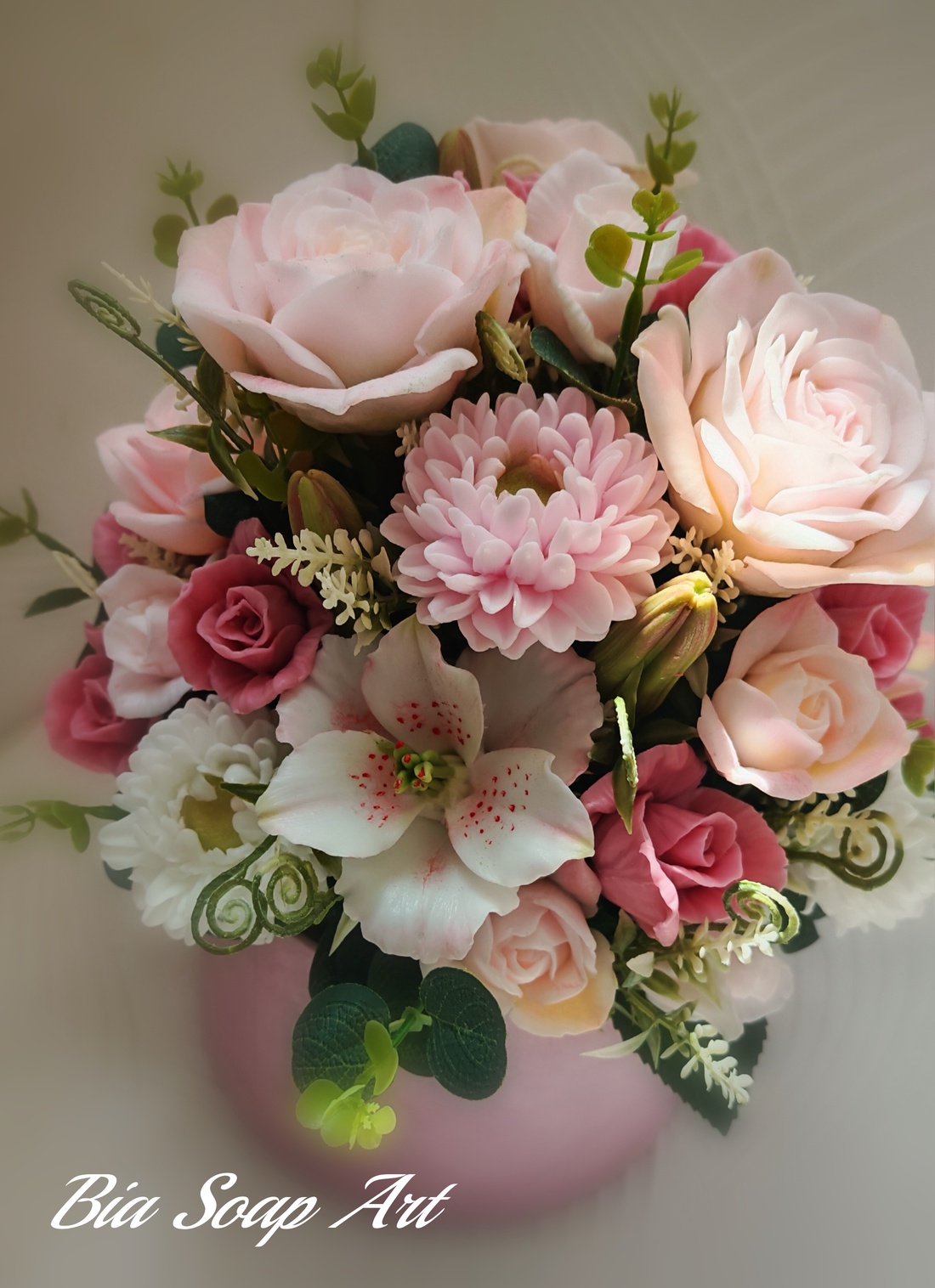 Aranjament floral din săpun în cutie catifelată � Dusty Pink  - casă & stil de viață - decorațiuni de casă - accesorii florale - buchete de flori - Artynos.ro